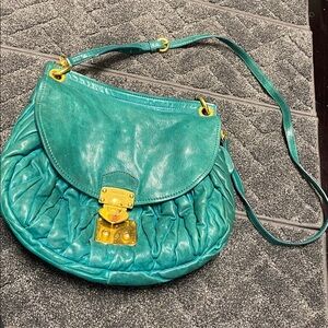 Miu Miu Nappa Emerald Green Teal Adjustable Medium Quiet-Luxury Shoulder Handbag